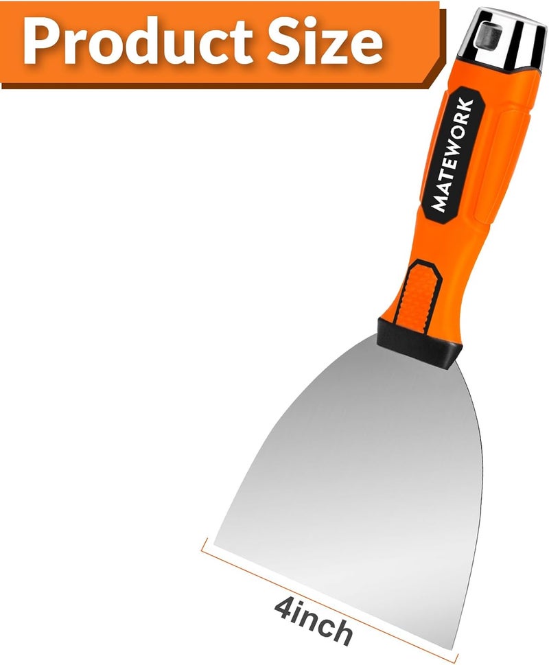 Matework 4 Inches Spackle Knife Tools, Putty Scraper, Ergonomic Grip Tapping With Hammer End for Drywall Work - Image 3